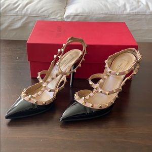 Valentino Rockstud Pointed Toe T-Strap Pumps